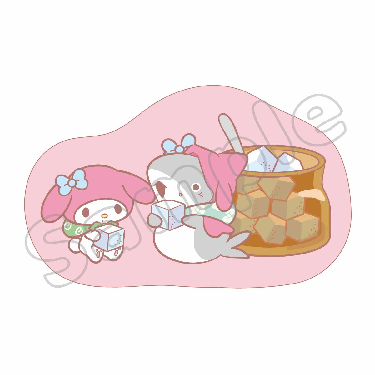 おでかけ子ザメ×サンリオキャラクターズ　ダイカットふわむにゅクッション マイメロディ