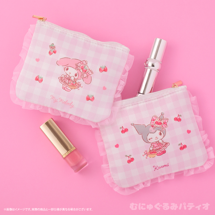 サンリオキャラクターズ ギンガムフルーツ フリルポーチ｜むにゅ
