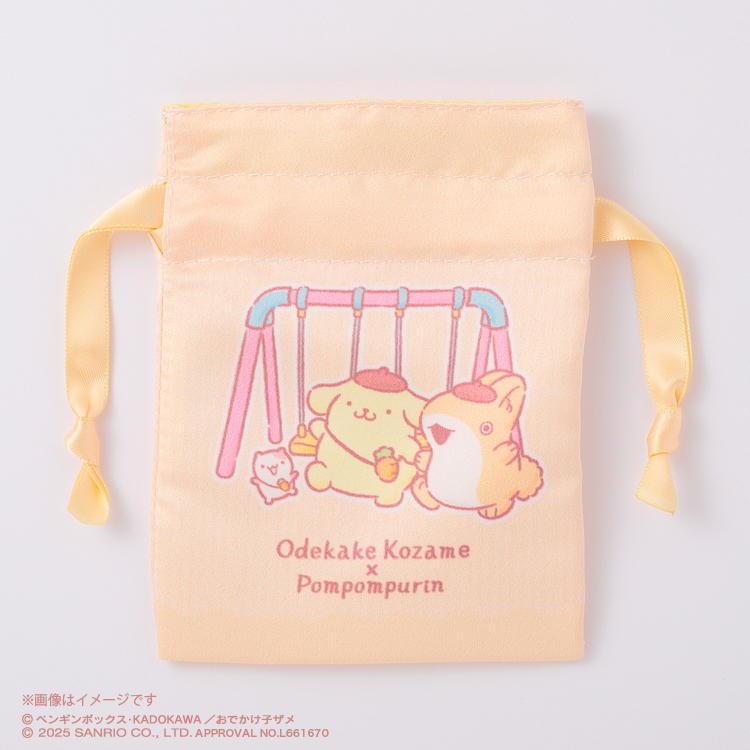 おでかけ子ザメ×サンリオキャラクターズ 豆巾着（うさめ×ポムポムプリン）