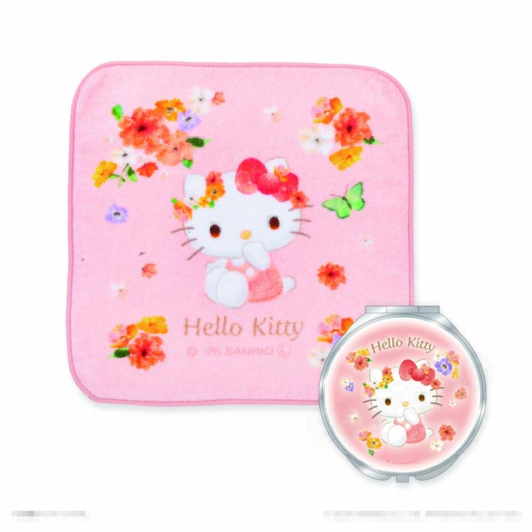 予約販売】サンリオキャラクターズ 水彩花柄 ハンドタオル&コンパクト 予約販売】サンリオキャラクターズ 水彩花柄 ハンドタオル&コンパクト